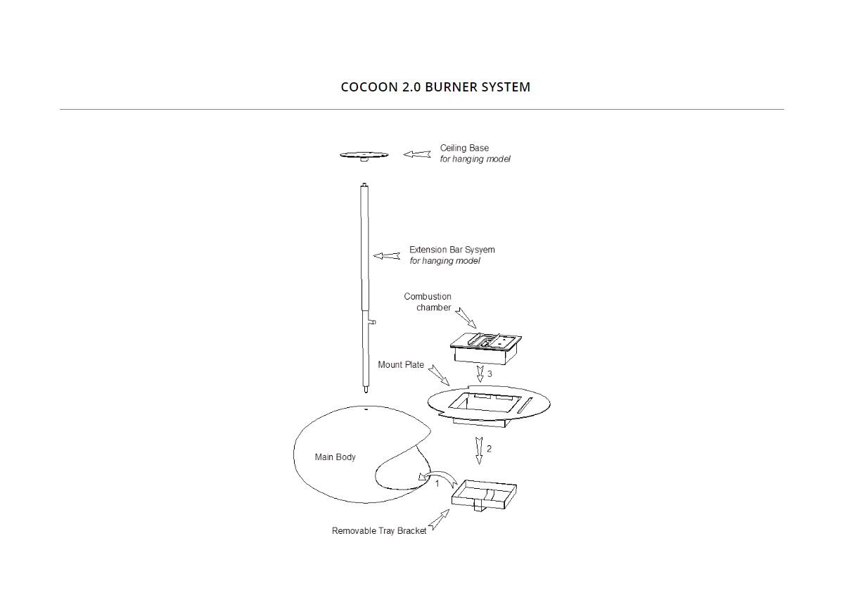 Cocoon Aeris Hanging Fireplace - Black, with 316 Stainless Steel hanging system