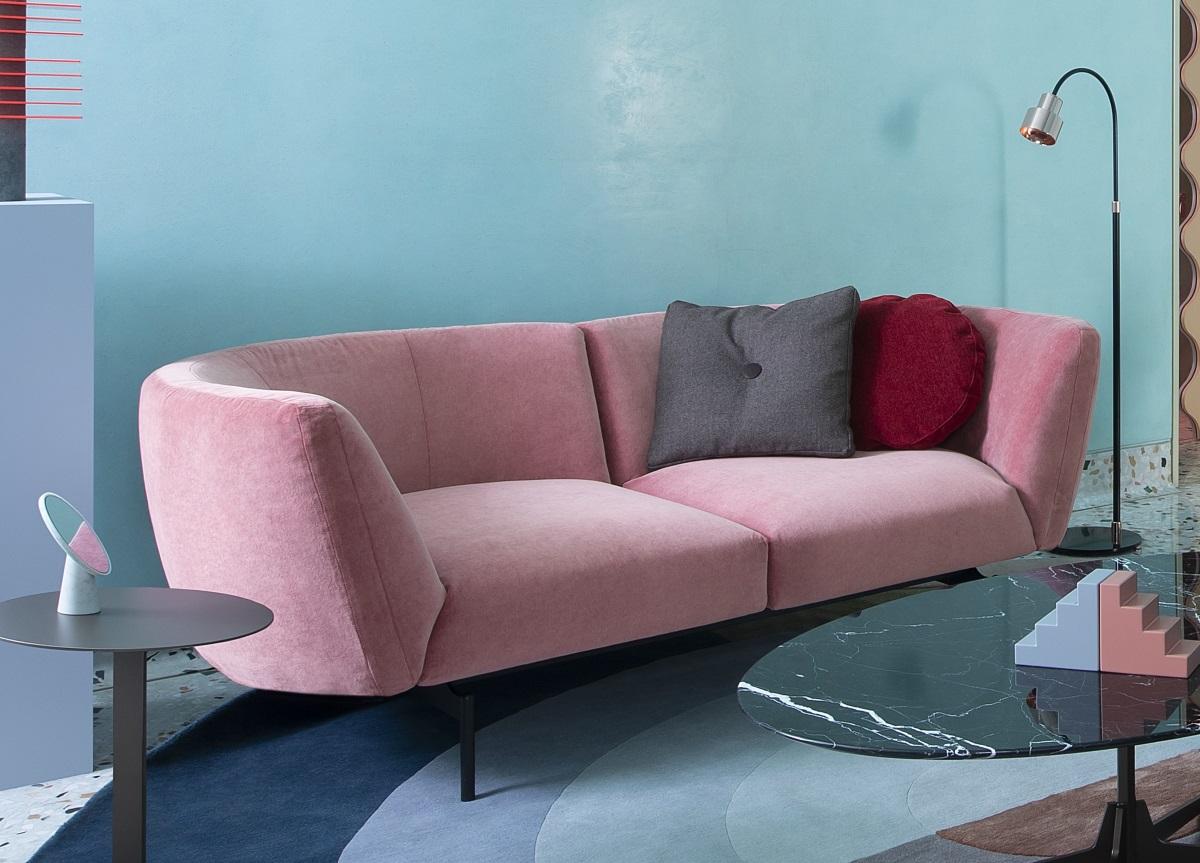 Curved deals pink sofa